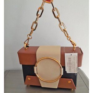 Yuzefi Leather Asher Box Bag NWT Black Brown Cream Gold
